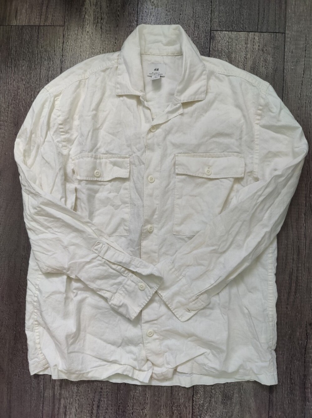 H&M Relaxed Fit White Linen Button-Up Shirt
